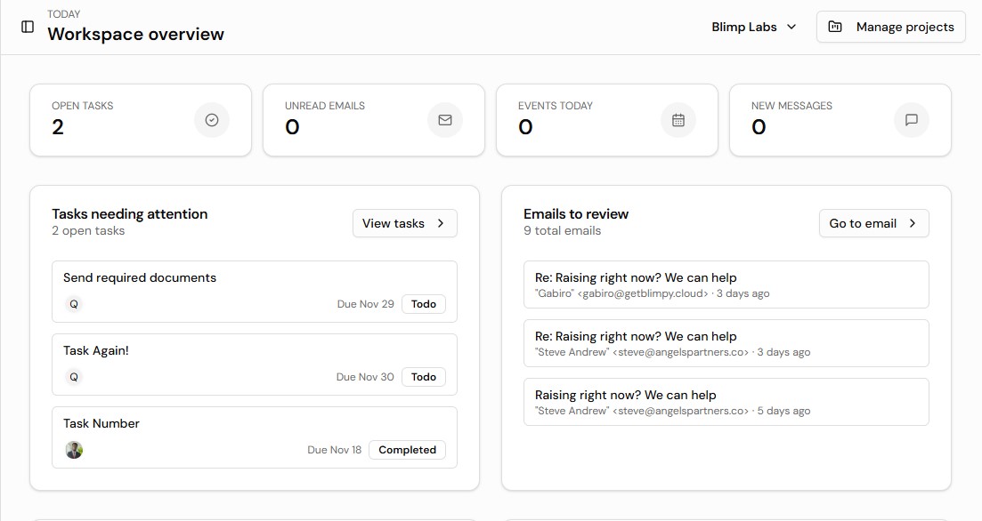 Blimp Dashboard - Your productivity hub
